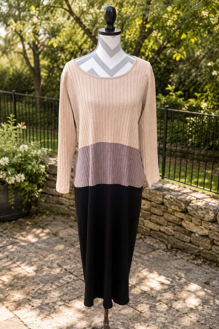 Calvin Klein 2XL Ribbed Colorblock Long Sleeve Midi Dress Size